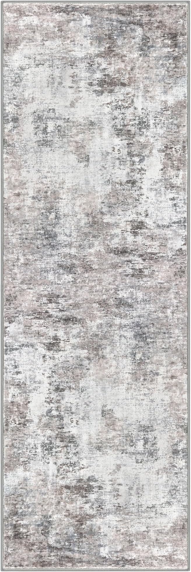 Modern Abstract Hallway Runner Rug, Beige Grey 3x8 Runner Rug, Washable Kitchen Runner Non-Slip Soft Thin Print Faux Wool Carpet for Entryway Bedroom Laundry Room Indoor