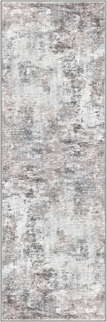 Modern Abstract Hallway Runner Rug, Beige Grey 2.6x8 Runner Rug, Washable Kitchen Runner Non-Slip Soft Thin Print Faux Wool Carpet for Entryway Bedroom Laundry Room Indoor