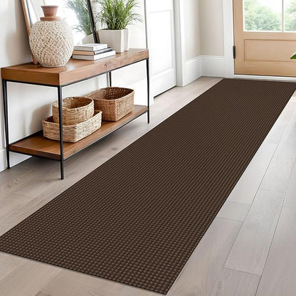 EARTHALL Woven Runner Rug 2x10 Ft Washable Runners for Hallways Long Cotton Non Slip Rubber Backed Kitchen Runner Braided Indoor Floor Carpet for Entryway, Hallway, Kitchen, Brown