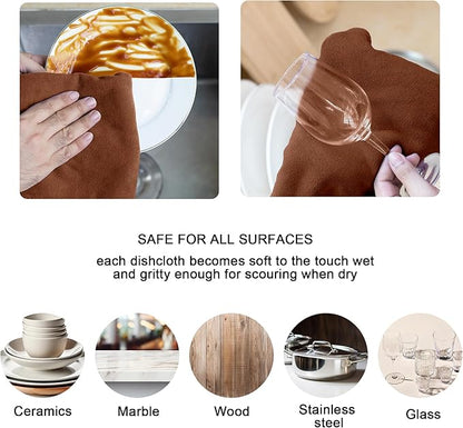 kimteny 13x28 Inches Kitchen Cloth Dish Towels, 400 GSM Premium Dishcloths, Super Absorbent Coral Velvet Microfiber Cleaning Cloths, Fast Drying Rags for Washing Dishes (6 Pack, Brown)