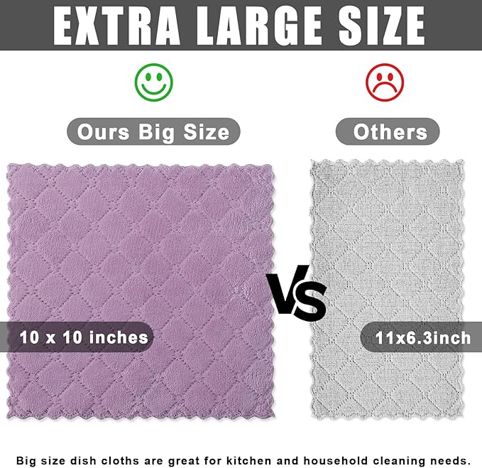 Homaxy 12 Pack Kitchen Dish Cloths (10 x 10 Inches, Purple), Super Soft and Absorbent Coral Velvet Dish Towels, Nonstick Oil Fast Drying Microfiber Cleaning Cloth, No Lint Household Dishcloths