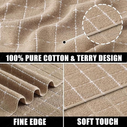 Mordimy 100% Cotton Terry Cloth Kitchen Towels, Super Soft and Absorbent Dish Towels for Drying, Checkered Designed Hand Towels for Kitchen, 16 x 26 Inches, 6 Pack, Tan