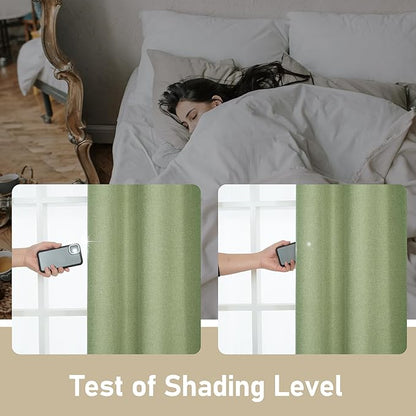 LAMIT Sage Green Linen Textured Curtains for Bedroom, Grommet Thermal Insulated Thick Natural Curtains Noise Reducing Window Treatment Drapes for Living Room/Kitchen, Set of 2 Panels, W52 x L90