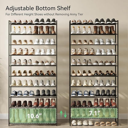 Shoe Rack for Closet, Metal Shoe Organizer, 10 Tier Garage Shoe Rack Max Holds 50 Pairs,Shoe Storage Shelf,Entryway, Black
