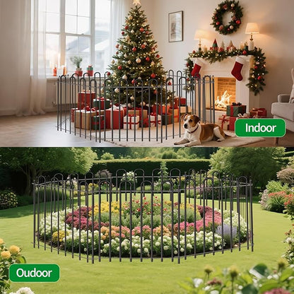 5 Panels Decorative Garden Fence, 32 in (H) x 10.8 ft (L) Metal Thick Tube No Dig Dog Fence Outdoor for Yard, Rustproof Tall Animal Barrier Fencing, Garden Edging Border for Yard, Patio