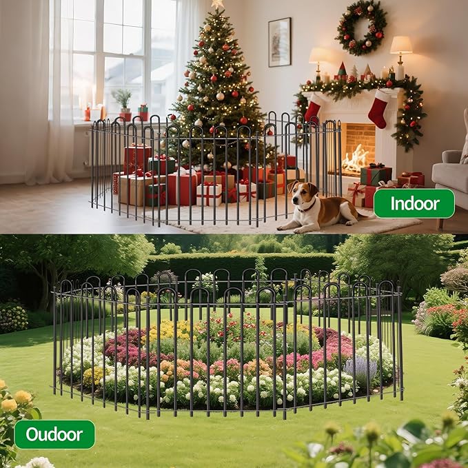 5 Panels Decorative Garden Fence with Gate, 32 in (H) x 10.8 ft (L) Metal Thick Tube No Dig Dog Fence Outdoor for Yard, Rustproof Tall Animal Barrier Fencing, Garden Edging Border for Yard, Patio