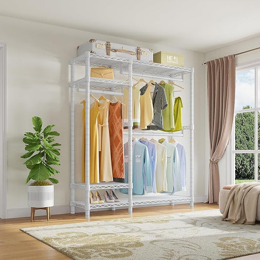 VIPEK V2S Heavy Duty Clothes Rack 4 Tiers Wire Shelving Garment Racks with 3 Hanging Rods Compact Freestanding Closet Metal Closet Rack, Max Load 700LBS, White