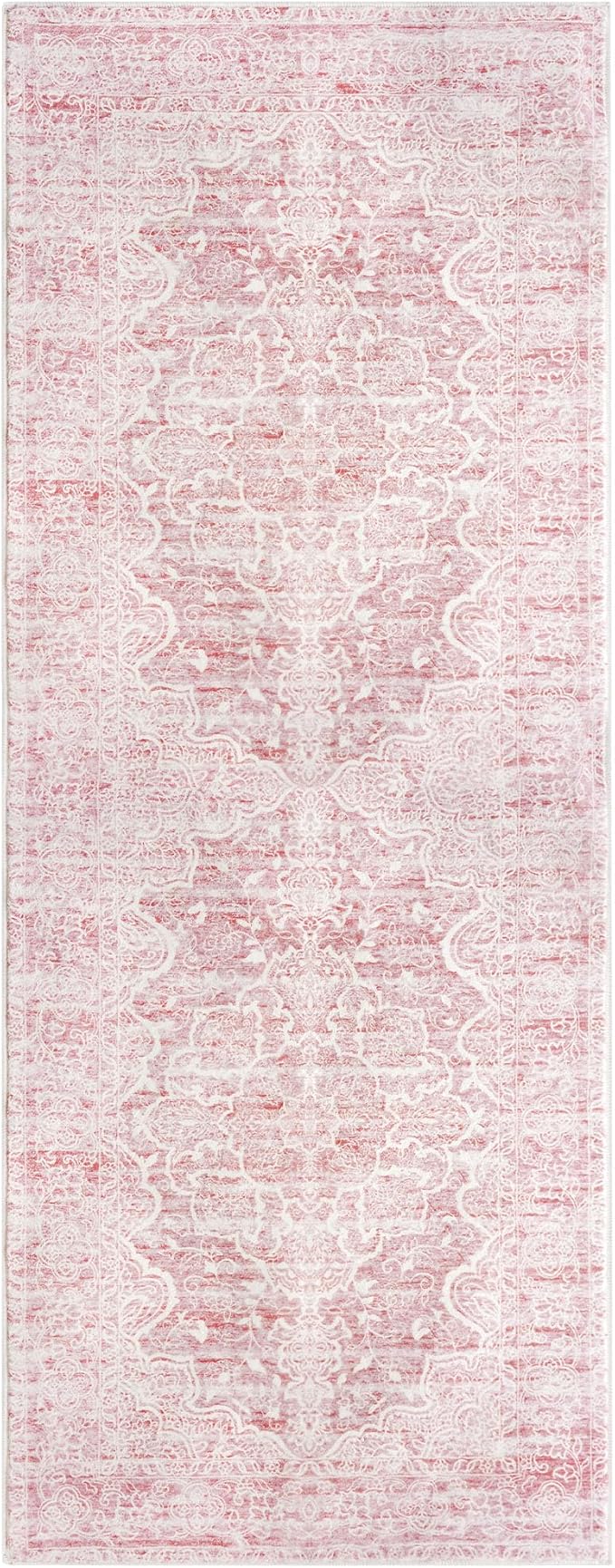 KUTA Vintage Washable Runner Rug, 2x6 Pink Runners for Hallways Non-Slip Floral Kitchen Rugs Ultra Soft Printed Distressed Floor Carpet for Laundry Bedroom Living Room Nursery