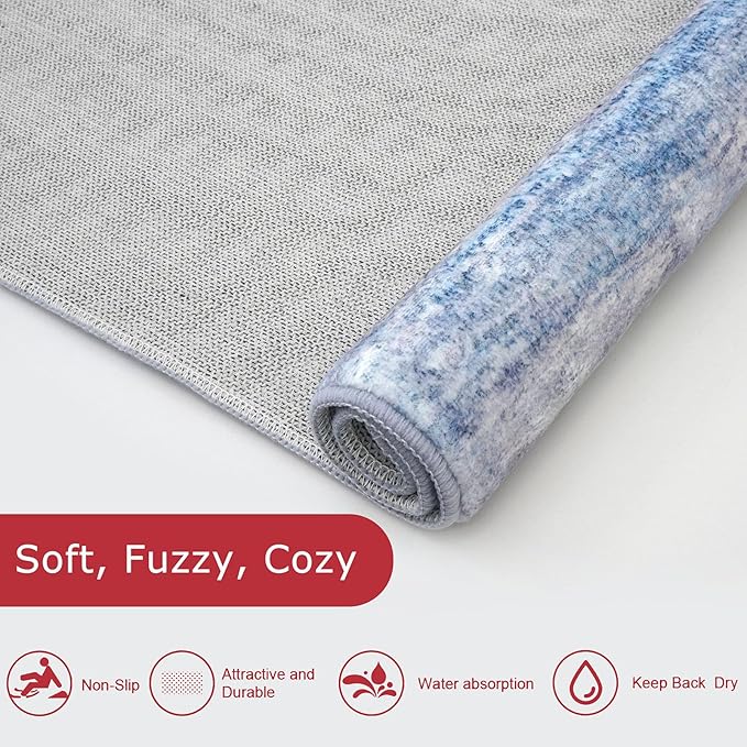 KOZYFLY 3x5 Rug Modern Ombre Living Room Area Rug, Washable Rugs for Bedroom Non-Slip Soft Stain Resistant Striped, Print Blue/Grey/Beige Abstract Carpet for Living/Laundry/Kid Room