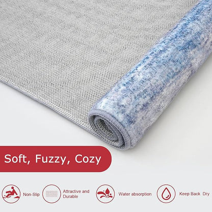 KOZYFLY Washable Area Rug 5x7 Modern Ombre Thin Rugs for Living Room Non-Slip Soft Striped Area Rug for Bedroom, Print Blue/Grey/Beige Abstract Carpet for Kid Room