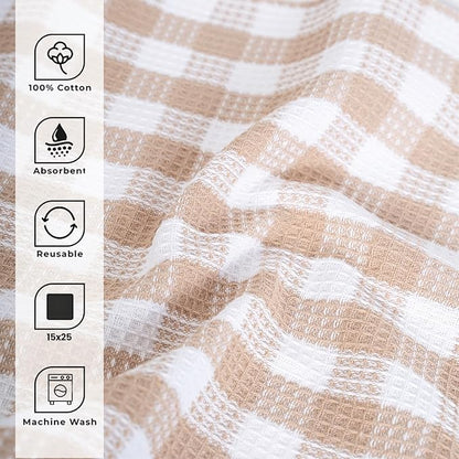 Blue Needles Waffle Weave Kitchen Towels, 15x25 Inches 100% Cotton Set of 6 Dish Cloths for Kitchen, Ultra Soft & Absorbent with Hanging Loop, Dish Rags for Quick Drying, Assorted - Beige