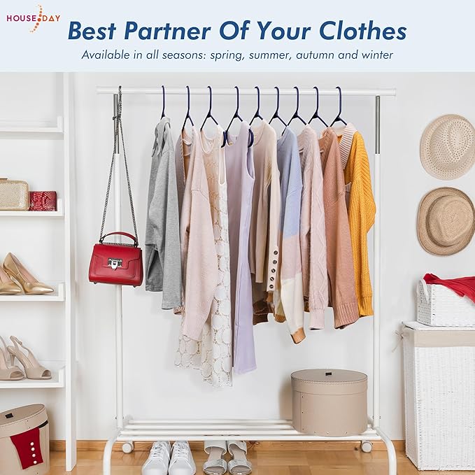 HOUSE DAY Blue Plastic Hangers 60 Pack, Clothes Hangers with Non Slip Hooks, Durable & Space Saving Coat Hanger, Light-Weight Clothing Hangers, Perfect Closet Organizer for Everyday Use