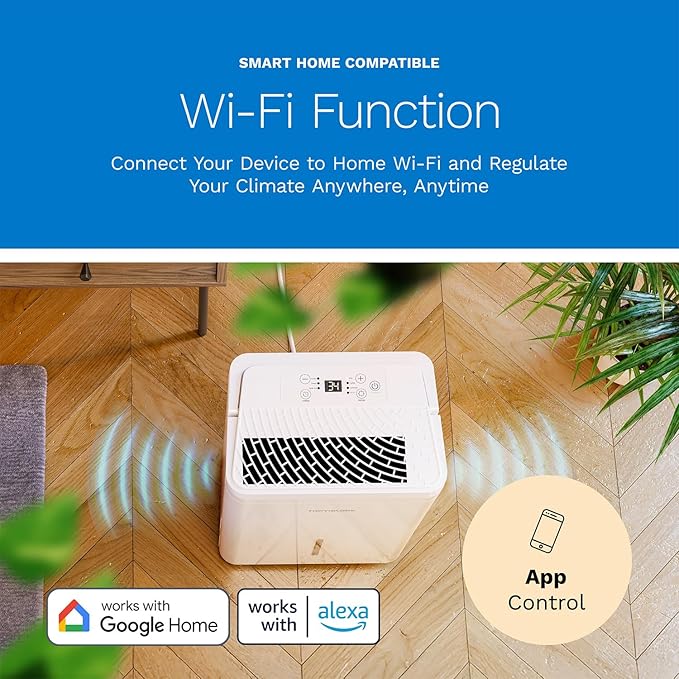 hOmeLabs 8 Pint Wi-Fi Dehumidifier for up to 1,800 Sq Ft Rooms (MAX 24 Pint at 95°F, 90% RH) – Ultra Quiet, Compact Design with Smart Controls and Drain Hose