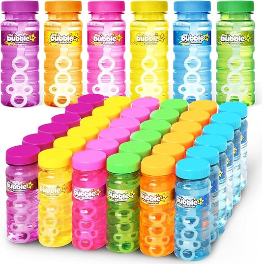 Springflower 60 Pcs Bubble Bottles with Wand,Bubbles Party Favors for Kids,Summer Toys, Blow Bubbles Solution Novelty Toy, Party Favors, Birthday Party Supplies, Outdoor & Indoor Activity,4oz,6 Colors