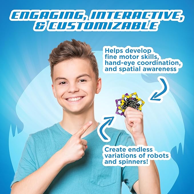 Stomp Rocket Robo Spinner, Transformable Fidget Spinner Set (16 Spinners) - Transformer Robot Fidget Toy for Kids - Cool Sensory Gadgets - Spinning STEM Gifts & Party Favors for Boys, Girls, Teens