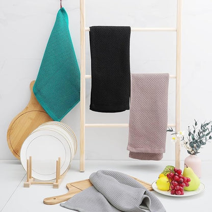 Homaxy 100% Cotton Waffle Weave Kitchen Dish Towels, Ultra Soft Absorbent Quick Drying Cleaning Towel, 13 x 28 Inches, 24-Pack, Black