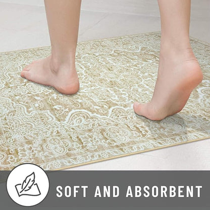 KUTA Hallways Runner Rug 2x8 Beige Yellow, Vintage Floral Kitchen Rugs Non-Slip Washable Ultra Soft Printed Retro Distressed Flower Carpet Entryway Runers for Bedroom Nursery Hallways