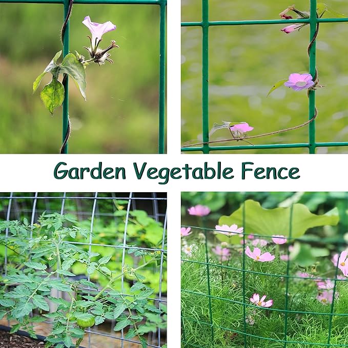 Green Metal Garden Fence, 60inch(H) x 100ft(L), 2 inch x 4 inch,12.5GA 2/3/4/5/6 Ft Tall Chicken Wire PVC Coated Welded Wire Mesh Roll for Dogs Border Yard Vegetable Plant Protection Poultry Netting