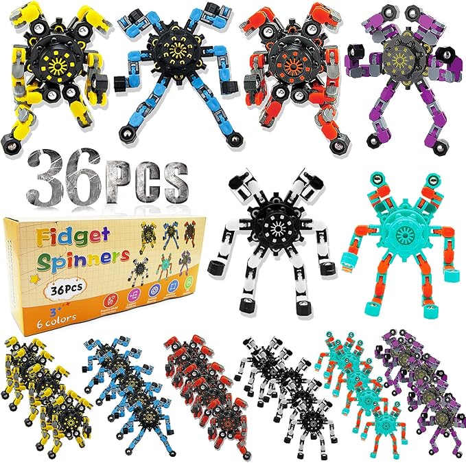 36PC Transformable Fidget Spinner for Kids,Deformable Chain DIY Robot Spinner Sensory Toy, Stress Relief Fingertip Gyros Fidget Toys Birthday Party Favors for Kids Gifts