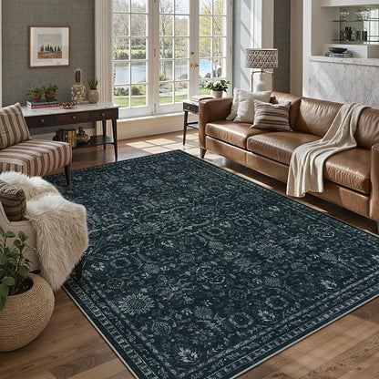 Lahome Black 5x7 Carpet for Bedroom,Boho Washable Area Rugs for Office,Vintage Dark Academia Stylish Living Room Rug,Spill Proof Low Pile Carpets for Dining Room Dorm