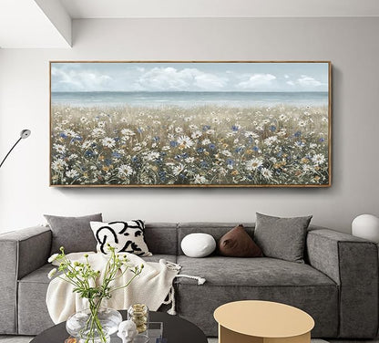 amatop Oversized Framed Canvas Wall Art 6x2.6 ft – Extra Large Farmhouse Art Work Boho Beach Coastal Ocean Nature Daisy Flowers Landscape Picture for Giant Living Room Bedroom Office Decor 71“x31”