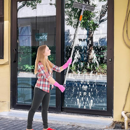 Window Washing Kit with Extension Pole, 73’’ Window Cleaning Squeegee Kit, 3 in 1 Window Cleaning Kit with 2 Microfiber Pads & 2 Chenille Pads for Indoor Outdoor Windows