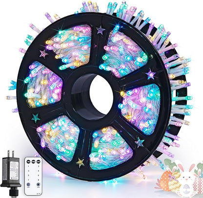 JMEXSUSS Easter Lights Clear Wire Outdoor Indoor, 168ft 600 LED Multicolor Easter String Lights Plug in for Bedroom Tree Room Party Decorations