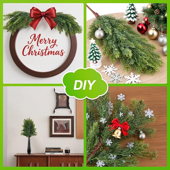 12 Pcs Exceptionally Lush Artisan-Crafted Norfolk Pine Branches – 18" Real Touch Artificial Christmas Greenery Stems for Garland, Wreaths, Vases & DIY Indoor/Outdoor Décor