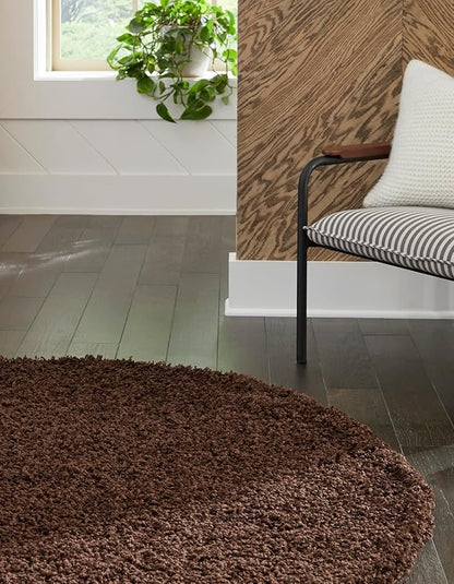 Unique Loom Solid Shag Collection Area Rug (4' 1" Round, Chocolate Brown)
