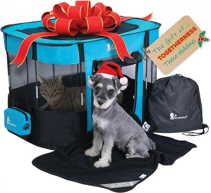 Portable Dog Playpen Medium - Cat Playpen for Indoor Cats Enclosed - Foldable Collapsible Fabric Pen - Travel Puppy Kitten Crate Kennel - Indoor Outdoor popup Tent for Pets Small Dogs Puppies Kittens