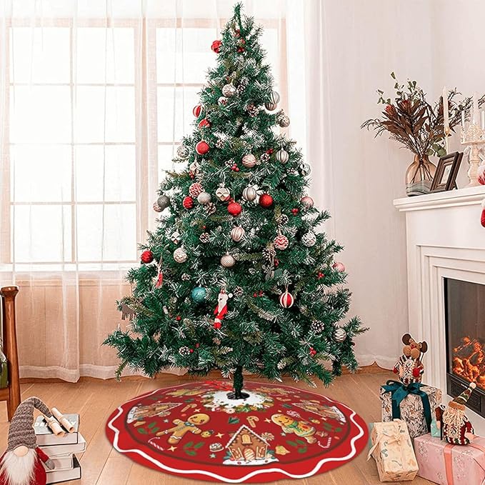 Gingerbread Man Candy Christmas Tree Skirt Xmas Tree Mat Christmas Tree Ornaments Decorations Holiday Party Indoor Outdoor 48"