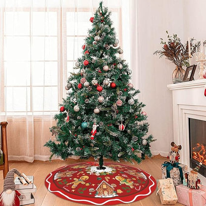 Gingerbread Man Candy Christmas Tree Skirt Xmas Tree Mat Christmas Tree Ornaments Decorations Holiday Party Indoor Outdoor 48"