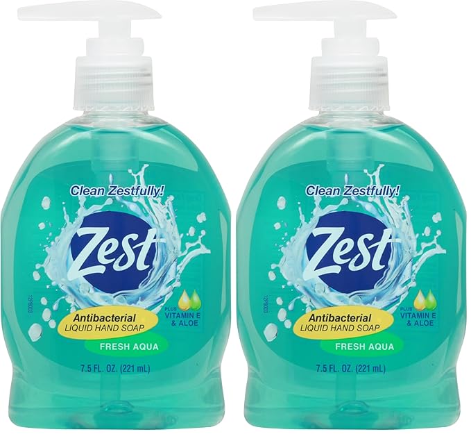 Zest Antibacterial Liquid Hand Soap Fresh Aqua Plus Vitamin E & Aloe 7.5 Fl. Oz (Pack of 2)