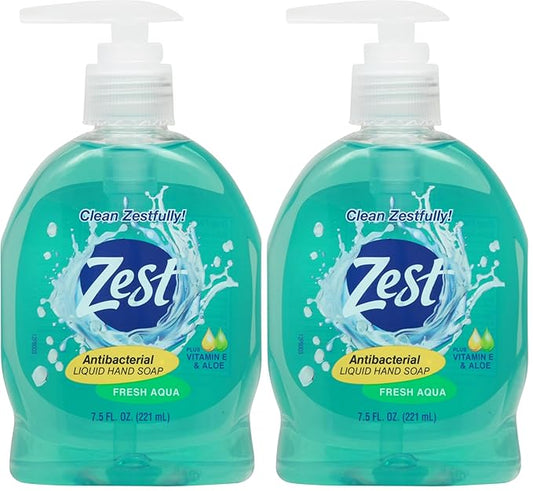 Zest Antibacterial Liquid Hand Soap Fresh Aqua Plus Vitamin E & Aloe 7.5 Fl. Oz (Pack of 2)