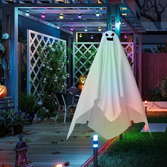 31 Inch Halloween Hanging Ghosts Decoration Outdoor Indoor, Cute Flying White Ghost Decor for Home Halloween Party, Porch, Yard, Garden, Spooky Stuff Props (2 PCS Ghost)