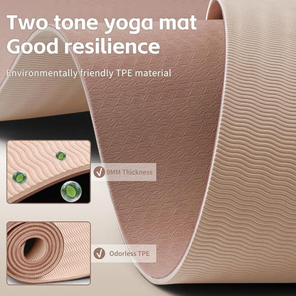 Yoga Mat 8mm Super Thick TPE Fitness Mat | SGS Certified | Non-Slip, Odorless & Tear-Resistant | Unisex with Strap | for Yoga, Pilates, Meditation & Home Workouts