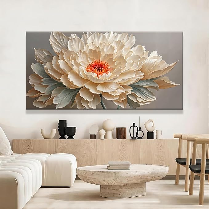 QSQ Large Wall Art For Living Room Yellow Floral Wall Art Decor Modern Canvas Art Wall Decor 29" X 58" Painting White Flower Wall Art For Bedroom Apartment Office Dining Room Home Wall Decoration