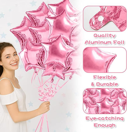 Pink Graduation Balloons Star Balloons Pink Foil Balloon Set Mylar Helium Metallic 12pcs 18 Inch Birthday Decorations Room Decor Class of 2025 Party Decorations Baby Shower Anniversary Wedding