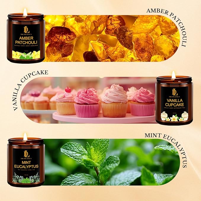 6 Pack Candles for Home Scented, Christmas Holiday Candles Gifts for Women Men, Soy Candle Set Scents of Fresh Cut Roses/Lemon Lavender/Vanilla Cupcake/Amber Patchouli/Lilac Blossoms/Mint Eucalyptus