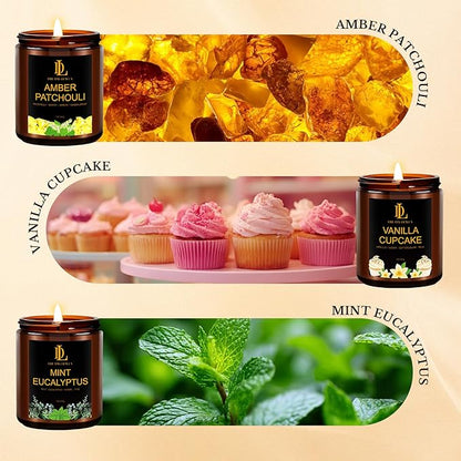 6 Pack Candles for Home Scented, Christmas Holiday Candles Gifts for Women Men, Soy Candle Set Scents of Fresh Cut Roses/Lemon Lavender/Vanilla Cupcake/Amber Patchouli/Lilac Blossoms/Mint Eucalyptus