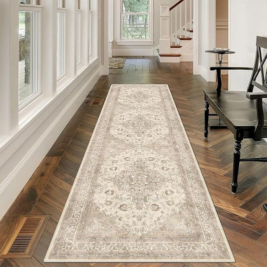 vivorug Runner Rug 2'x7' Vintage Floral Washable Non-Slip Runners for Hallways Kitchen Entryway Laundry Room Carpet Hallway Runner Beige