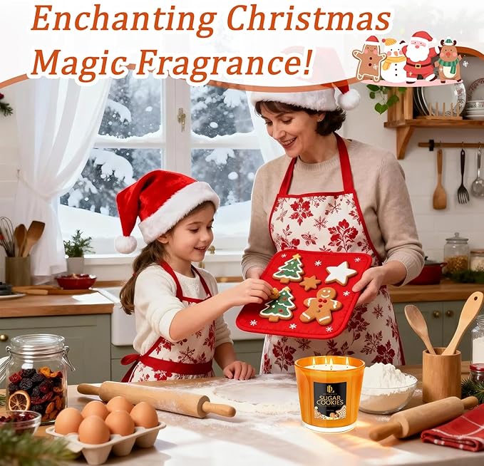 Large Christmas Candle Sugar Cookie Scented, 4 Wick Natural Soy Candles for Home Scented, 30oz Big Scented Candle Long Lasting, Holiday Baking Fragrance Home Kitchen Christmas Gift for Women Men