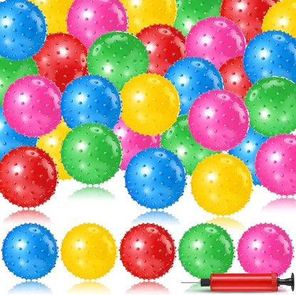Jerify 64 Pieces 6.3 Inch Knobby Balls for Kids Sensory Balls with Air Pump Small Inflatable Bouncy Soft Spiky Toddler Bounce Party Favors Summer Beach Pool Baby Massage Stress Play Set, 5 Colors