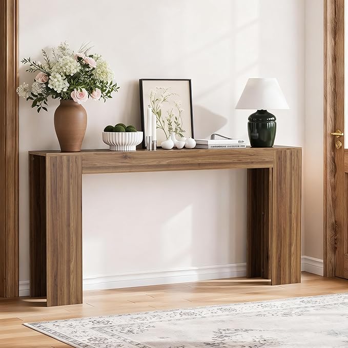 Vibe & Dine 63" Entryway Table, Farmhouse Console Table Foy Hallway Table, Narrow Long Wood Couch Table Behind Sofa for Living Room, Walnut
