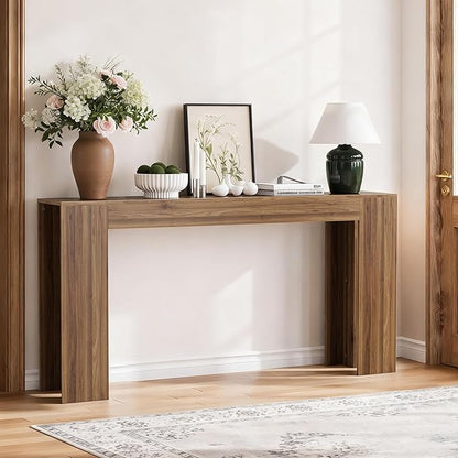 Vibe & Dine 63" Entryway Table, Farmhouse Console Table Foy Hallway Table, Narrow Long Wood Couch Table Behind Sofa for Living Room, Walnut