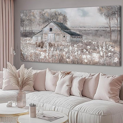 SDYA Cow Home Wall Decor Floral Canvas Print Room Decorations 29"x58" Large Pictures for Living Room Wall Art for Dining Room Area