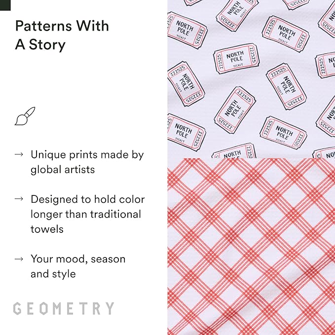 GEOMETRY Christmas Kitchen Towels - Quick Dry Microfiber Cloth Dish Towels for Kitchen Drying - Premium Quick Dry Towel 2-Pack Set - Polar Express