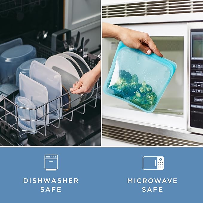 Stasher Premium Silicone Reusable Food Storage Stand-Up Mid Bag, Aqua, Microwave, Sous Vide, Dishwasher, Oven and Freezer Safe, BPA Free, Leak-free, Eco-friendly, 56 Oz