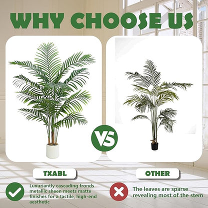 Artificial Palm Tree Plant 6FT Tall Fake Tropical Palm Tree in Pot, Real Bark Design Faux Areca Palm Tree for Home Office Living Room Bedroom Farmhouse Modern Indoor Outdoor Topiary Tree (18 Trunks)