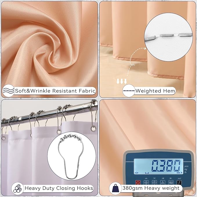 White Bathroom Set with Shower Curtain and Bath Towels, Beige Ombre Waterproof Shower Curtain with Stainless Steel Hooks, White Bathroom Accessories Set for Home Decor